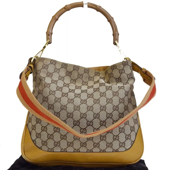 💖Gucci GG Shoulder Bag Bamboo Canvas Leather 2way - Picture 1 of 8